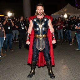 ben affleck cosplaying as thor, dragoncon, flash photography, 3 5 mm, f / 2. 8, full length