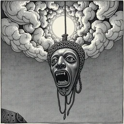 yoruba mask falling from the sky, j. j. grandville, etching