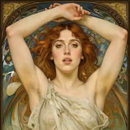 photography millie bobby brown with hands - up and hairy armpits, deep focus, intricate, elegant, highly detailed, digital painting, artstation, concept art, matte, sharp focus, illustration, art by artgerm and greg rutkowski and alphonse mucha and gil elvgren