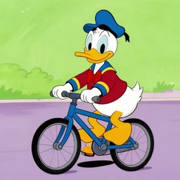 donald duck riding a bike, in style of don rosa