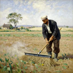 kurdish farmer scything his farm, painting by camille pissarro, award winning art, incredibly detailed