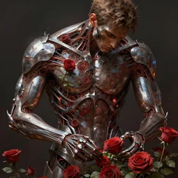 a man picking roses romance novel skin made of iron artwork epic detailed and intricate digital painting trending on artstation by wlop octane render