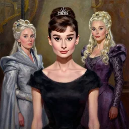 oil painting Audrey Hepburn as Cersei Lannister in Game of Thrones by James Gurney, Thomas Kinkade, Ralph Horsley vivid color
