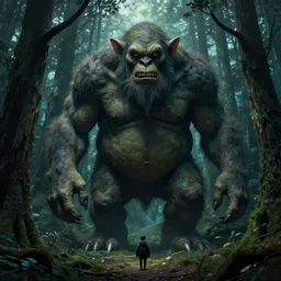 a gigantic troll in a forest, dark atmosphere, grotesque, by brian froud, by jean - baptiste monge, by peter mohrbacher