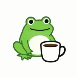 plain logo with a frog and coffee mug