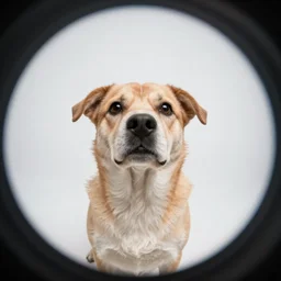 Selfie of a dog, first-person view, fisheye!!!!!! lens, photorealistic imagery, trending on artstation, 4k, 8k