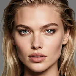 85mm photo of the face of Elsa Hosk, fashion photography, closeup facial portrait