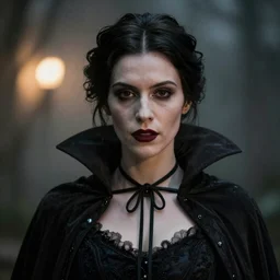 A beautiful portrait of a lady vampire, victorian, '20, ominous, depth of field, bokeh, irwin penn, soft light, cinematic