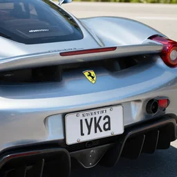 a closeup photorealistic photograph of a racing enzo ferrari license plate that reads lyka. daytime, bright scene, silicon valley. fine detail. this 4 k hd image is trending on artstation, featured on behance, well - rendered, extra crisp, features intricate detail, epic composition and the style of unreal engine.