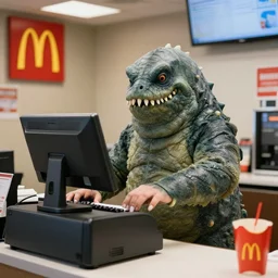 photo of the loch ness monster working at a mcdonald ’ s cash register