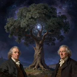 a cosmic life tree by caspar david friedrich and albert bierstadt, digital art, artstation, low angle,