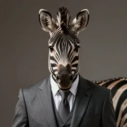 photorealistic zebra wearing a suit. hyperdetailed photorealism, hd, cinematic lighting