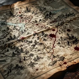 an old treasure map covered in blood and black ink.