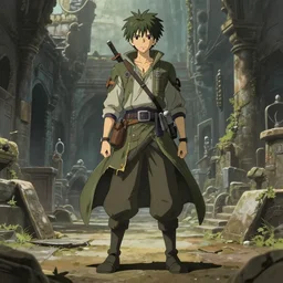 full body and face central portrait character concept art design, anime key visual of an archaeologist adventurer warrior, studio lighting delicate features finely detailed perfect art, at an ancient city, gapmoe yandere grimdark, trending on pixiv fanbox, painted by greg rutkowski makoto shinkai takashi takeuchi studio ghibli