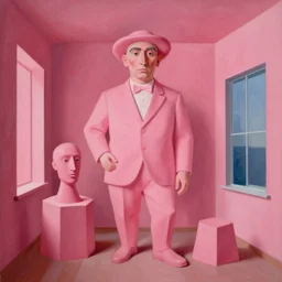 dark pink figurative avant garde post - morden monumental dynamic interior portrait by magritte and edward hopper, inspired by william blake and gaugin, illusion surreal art, highly conceptual figurative art, intricate detailed illustration, controversial poster art