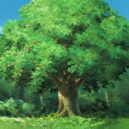 grand green tree in a forest, makoto shinkai