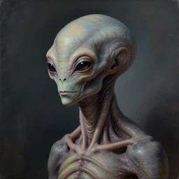 portrait of extraterrestrial lifeform, three quarter view, intelligent, dramatic lighting, painted by andreas rocha