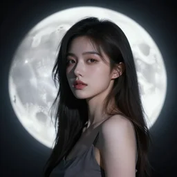 beautiful girl moon background, portrait character concept style trending on artstation concept art detailed octane render cinematic photo-realistic 8k high detailed
