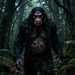 a cinema still of an aswang with dark gloomy forest in the background shot by guilliermo del toro, horror, dark, natural, hyper detailed, digital art, trending in artstation, cinematic lighting, studio quality,