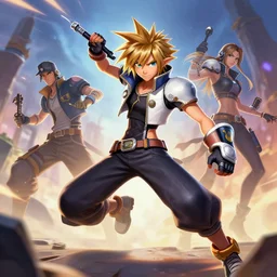 sora ( from kingdom hearts ) as an apex legends character, digital illustration, portrait design by mark brooks and brad kunkle, detailed, gorgeous lighting, wide angle action dynamic portrait