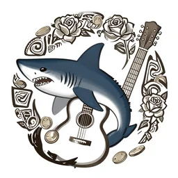 Shark, guitar, roses and coins design in the Maori style for plasma cnc