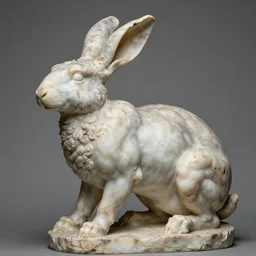“muscular rabbit, highly detailed, realistic, marble sculpture, Michelangelo sculpture, very old, dusty”
