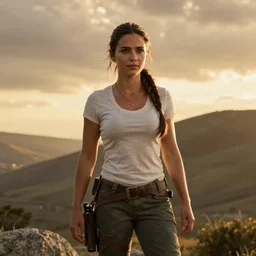 peter dinklage as lara croft, golden hour, cinematic