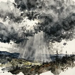 disturbing presence watercolor ink painting octane render