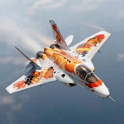 a figter jet made of koi fish color theme, in action, artstation, an epic fantasy, cinematic lighting, hyper realistic, photographic, sharp focus, by greg rutkowski and wolp, artgerm