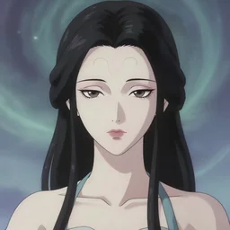 portrait of a beautiful elgant young turkish adult with a heart shaped face, pale ivory skin, downturned hazel eyes, button nose, thin light pink lips, natural straight black eyebrows, long thin black hair, halter neck shirt, ethereal, magical background, intricate facial features, anime, fantasy, digital painting, trending on artstation, deviant art, by wlop, james gurney, norman rockwell