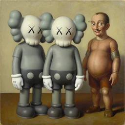 harmonic 3 d natural shapes by kaws, james jean and salvador dali and shusei nagaoka, textured oil on canvas, surrealism, neoclassicism, renaissance, depth of field, hyper realistic, cell shaded, metallic reflections, physically based rendering, 8 k