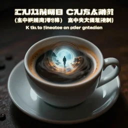 a cup of coffee but inside of the cup is a portal to another dimension, cinematic, 4k, atmospheric lighting, award winning composition