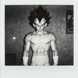 in the style of a lit with a bright flash that gives the subject the appearance of having been the unsuspecting subject of late night polaroid snapshots, vegeta in a white superhero suit with cape, by ashley wood, yoji shinkawa, 6 0's french movie poster, french impressionism, palette knife and wide brush strokes, black white only