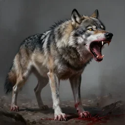 concept art of anthropomorphized wolf, bloody roar, highly detailed painting by dustin nguyen, akihiko yoshida, greg tocchini, 4 k, trending on artstation, 8 k