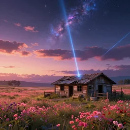 a beautiful photorealistic render of abandoned ranch by thomas kinkade, cgsociety tron laser at dusk evil elysian lightpaint at night tokyo studio ghibli sea meadow hyperrealism galactic at winter sunset cyberpunk nature synthwave poppy at dawn, archdaily, wallpaper, highly detailed, trending on artstation.