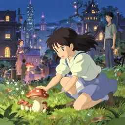 girl pick up mashroom in a enchant city, illustration concept art anime key visual trending pixiv fanbox by wlop and greg rutkowski and makoto shinkai and studio ghibli