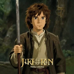 promotional image of elijah wood as frodo in lord of the rings by studio ghibli, movie still frame
