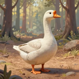 a beautiful highly detailed matte painting of a futuristic goose in a desolate forest with summer colors by Jose Daniel Cabrera Pena and Leonid Kozienko, Noah Bradley concept art