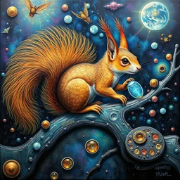 oil painting circuitboard astral squirrel, highly detailed surrealist painting by albert bierstadt, visionary art by yvonne mcgillivray by mandy jurgens by michael divine