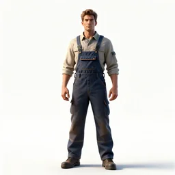 towering mechanic in overalls, high detail digital art, full body, standing, isolated on a pure white background, centered, whole figure in frame, sharp focus, studio lighting