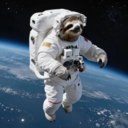 a sloth astronaut floating in space