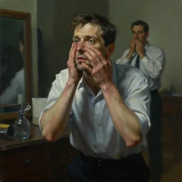 an award - winning masterpiece painting of a man getting ready tomurder, by joan cornella, by greg rutkowski, by edward hopper, dark comedy, humor, satire, trending on artstation, featured on pixiv, cinematic composition, beautiful lighting, detailed, hd,