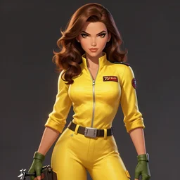 beautiful and strong brown hair female reporter in a yellow jumpsuit character april o ’ neil from animated series teenage mutant ninja turtles ( tmnt 1 9 8 7 ) _ dramatic _ intricate _ elegant _ highly _ detailed _ digital _ painting _ artstation _ concept _ art _ smooth _ sharp _ focus _ illustration