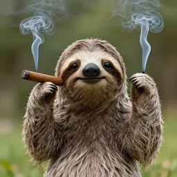 Anthropomorphic sloth smoking a cigar, XF IQ4, f/1.4, ISO 200, 1/160s, 8K, RAW, unedited, symmetrical balance, in-frame