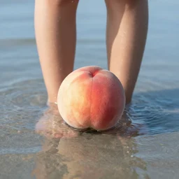 a peach with legs in the ocean