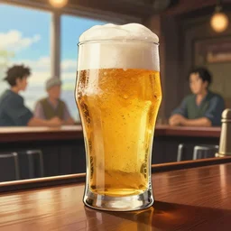 highly detailed colored ink illustration of a glas of beer standing on a bar, ultra realistic, clear weather, golden hour, unreal engine, octane render, sharp focus, cinematic lighting, sharp focus, clean shaped illustration by kim jung gi, studio ghibli, ric estrada, ron english and eiichiro oda