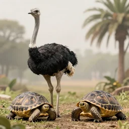 a cross hybrid between ostrich and turtle, realsitic