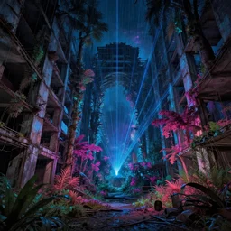 a beautiful photorealistic rendering of urbex city nature unfinished building architecture tunnel building by frederick mccubbin, crystal at night laser uv light cosmic elysian san andreas evil retro cgsociety anime infrared rainforest, archdaily, wallpaper, highly detailed, trending on artstation.