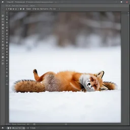 a beautiful fox lying on its back in the snow, XF IQ4, 150MP, 50mm, f/1.4, ISO 200, 1/160s, natural light, Adobe Photoshop, Adobe Lightroom, DxO Photolab, Corel PaintShop Pro, symmetrical balance, depth layering, polarizing filter, Sense of Depth