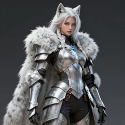 warrior, fur - lined wolf armor!!! gorgeous and elegant white hair female!! monster hunter!! character concept art, sharp focus, octane render! unreal engine 5! highly rendered!! trending on artstation!! detailed linework!! illustration by artgerm, wlop, and chie yoshii
